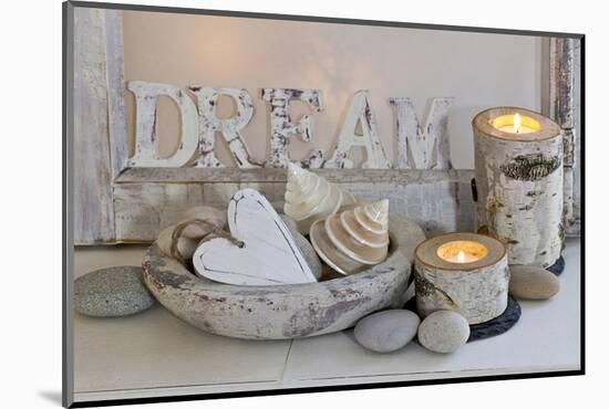 Decoration, White, Window Frames, 'Dream', Candles, Bowls, Mussels, Stones, Heart-Andrea Haase-Mounted Photographic Print