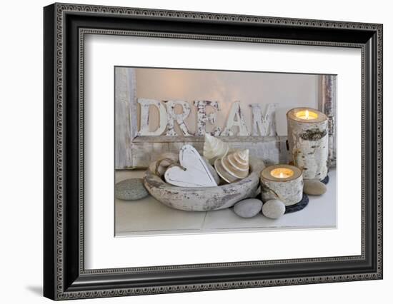 Decoration, White, Window Frames, 'Dream', Candles, Bowls, Mussels, Stones, Heart-Andrea Haase-Framed Photographic Print