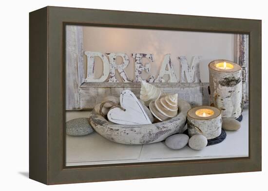 Decoration, White, Window Frames, 'Dream', Candles, Bowls, Mussels, Stones, Heart-Andrea Haase-Framed Premier Image Canvas