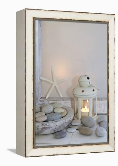 Decoration, White, Window Frames, Lantern, Candle, Bowl, Stones, Starfish-Andrea Haase-Framed Premier Image Canvas