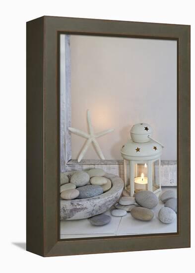 Decoration, White, Window Frames, Lantern, Candle, Bowl, Stones, Starfish-Andrea Haase-Framed Premier Image Canvas