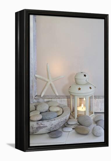 Decoration, White, Window Frames, Lantern, Candle, Bowl, Stones, Starfish-Andrea Haase-Framed Premier Image Canvas