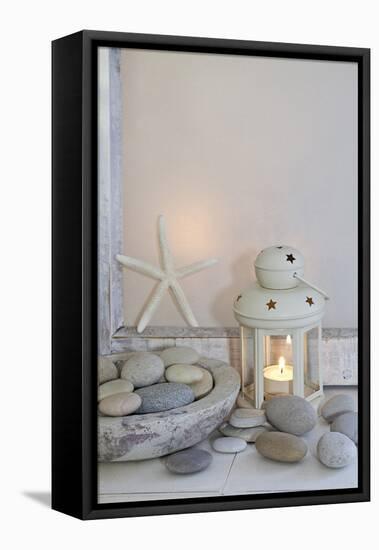 Decoration, White, Window Frames, Lantern, Candle, Bowl, Stones, Starfish-Andrea Haase-Framed Premier Image Canvas