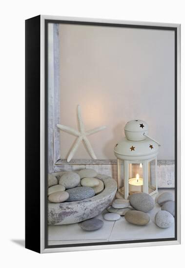 Decoration, White, Window Frames, Lantern, Candle, Bowl, Stones, Starfish-Andrea Haase-Framed Premier Image Canvas