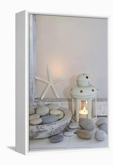 Decoration, White, Window Frames, Lantern, Candle, Bowl, Stones, Starfish-Andrea Haase-Framed Premier Image Canvas