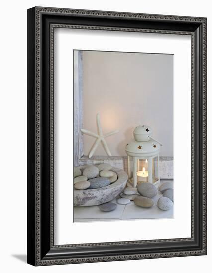 Decoration, White, Window Frames, Lantern, Candle, Bowl, Stones, Starfish-Andrea Haase-Framed Photographic Print