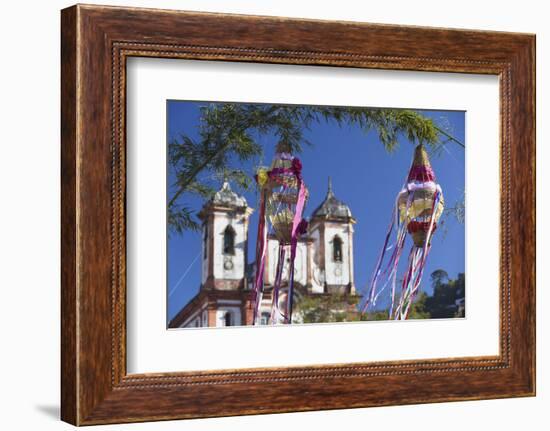 Decorations for Festival with Our Lady of Conceicao de Antonio Dias Church, UNESCO Site, Brazil-Ian Trower-Framed Photographic Print