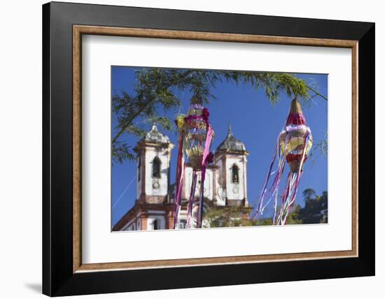 Decorations for Festival with Our Lady of Conceicao de Antonio Dias Church, UNESCO Site, Brazil-Ian Trower-Framed Photographic Print