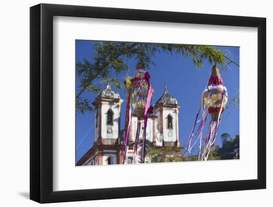 Decorations for Festival with Our Lady of Conceicao de Antonio Dias Church, UNESCO Site, Brazil-Ian Trower-Framed Photographic Print