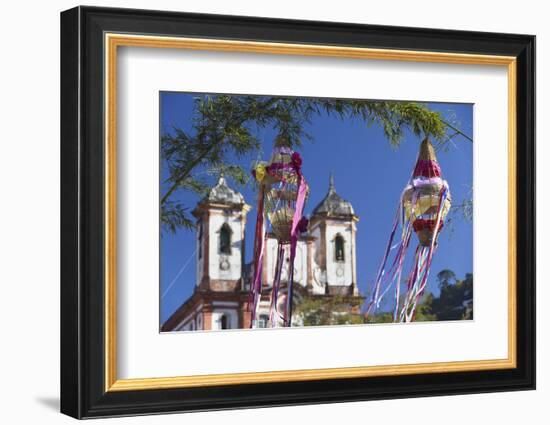 Decorations for Festival with Our Lady of Conceicao de Antonio Dias Church, UNESCO Site, Brazil-Ian Trower-Framed Photographic Print