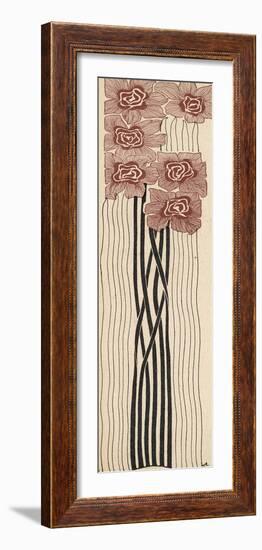 Decorative Art Nouveau Motif of Long-Stemmed Flowers in Brown and Black-Erich Kleinhempel-Framed Photographic Print