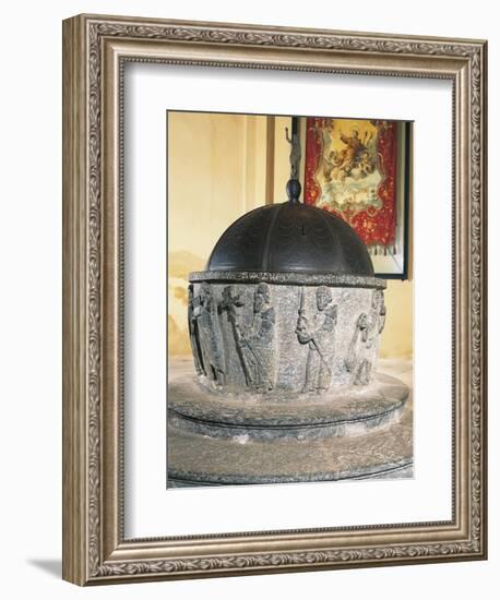 Decorative Detail of 12th Century Stone Baptismal Font, Baptistery of San Lorenzo, Chiavenna, Italy-null-Framed Giclee Print