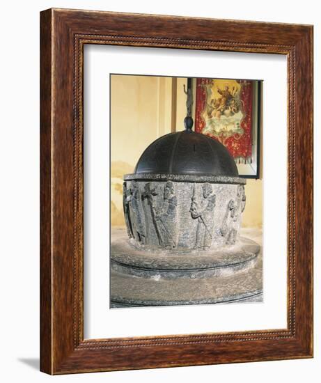 Decorative Detail of 12th Century Stone Baptismal Font, Baptistery of San Lorenzo, Chiavenna, Italy-null-Framed Giclee Print