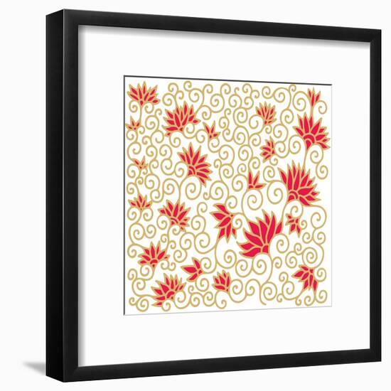 Decorative Floral Composition with Pomegranate Flowers-aniana-Framed Art Print