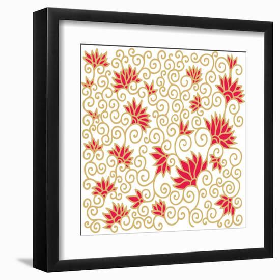 Decorative Floral Composition with Pomegranate Flowers-aniana-Framed Art Print