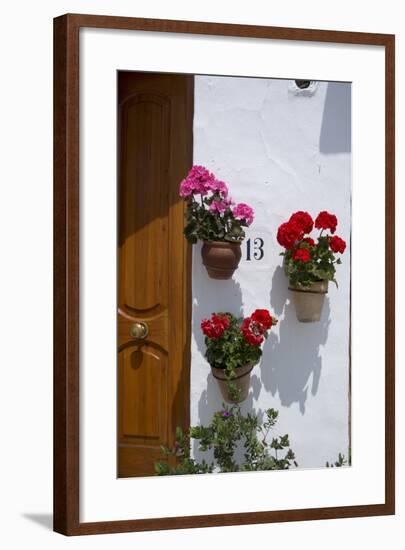Decorative Geranium Flowers in Pots on the Walls-Natalie Tepper-Framed Photo