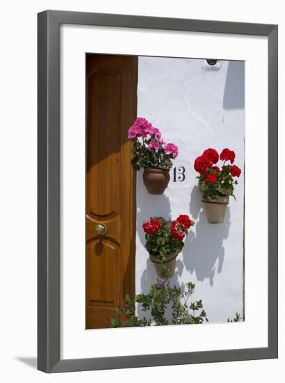 Decorative Geranium Flowers in Pots on the Walls-Natalie Tepper-Framed Photo