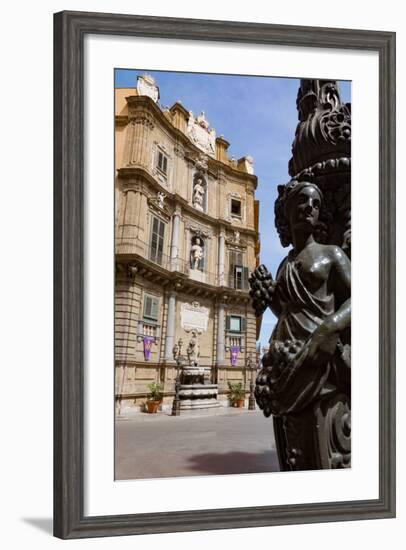 Decorative Lamp Post and Piazza Quattro Canti in Palermo, Sicily, Italy, Europe-Martin Child-Framed Photographic Print