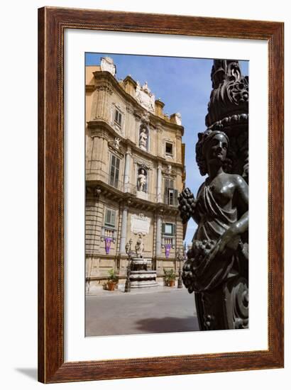 Decorative Lamp Post and Piazza Quattro Canti in Palermo, Sicily, Italy, Europe-Martin Child-Framed Photographic Print