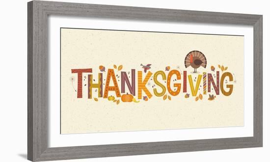 Decorative Lettering Thanksgiving with Seasonal Design Elements and Turkey.-teddyandmia-Framed Photographic Print