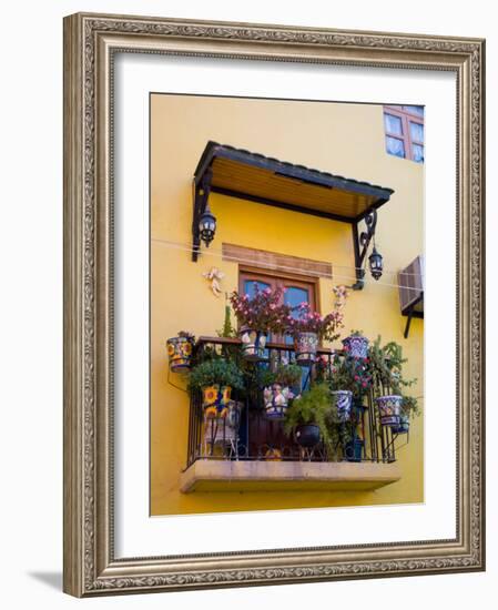 Decorative Pots on Window Balcony, Guanajuato, Mexico-Julie Eggers-Framed Photographic Print