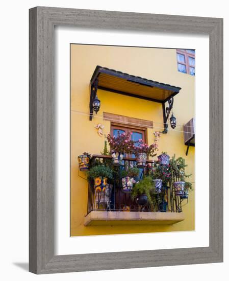 Decorative Pots on Window Balcony, Guanajuato, Mexico-Julie Eggers-Framed Photographic Print