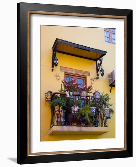 Decorative Pots on Window Balcony, Guanajuato, Mexico-Julie Eggers-Framed Photographic Print