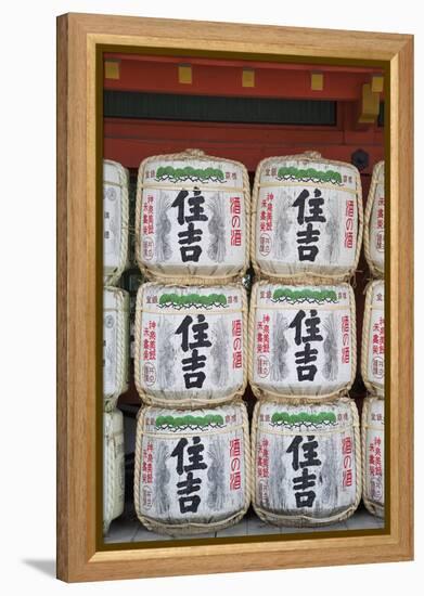 Decorative Sake Barrels at Shinto Shrine of Sumiyoshi Taisha, Osaka, Kansai, Japan-Ian Trower-Framed Premier Image Canvas