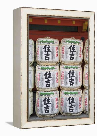 Decorative Sake Barrels at Shinto Shrine of Sumiyoshi Taisha, Osaka, Kansai, Japan-Ian Trower-Framed Premier Image Canvas