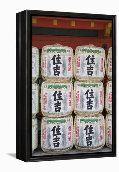 Decorative Sake Barrels at Shinto Shrine of Sumiyoshi Taisha, Osaka, Kansai, Japan-Ian Trower-Framed Premier Image Canvas