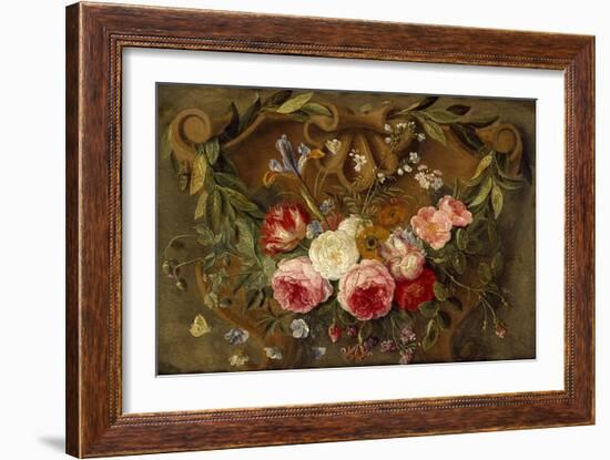 Decorative Still-Life Composition with a Garland of Flowers-Jan van Kessel the Elder-Framed Giclee Print