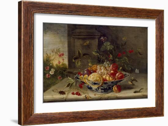 Decorative Still-Life Composition with a Porcelain Bowl, Fruit and Insects-Jan van Kessel the Elder-Framed Giclee Print
