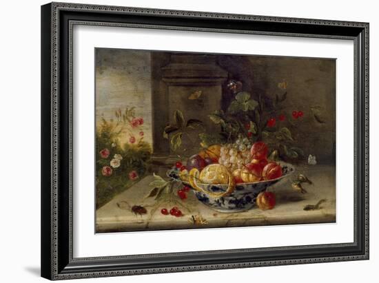 Decorative Still-Life Composition with a Porcelain Bowl, Fruit and Insects-Jan van Kessel the Elder-Framed Giclee Print