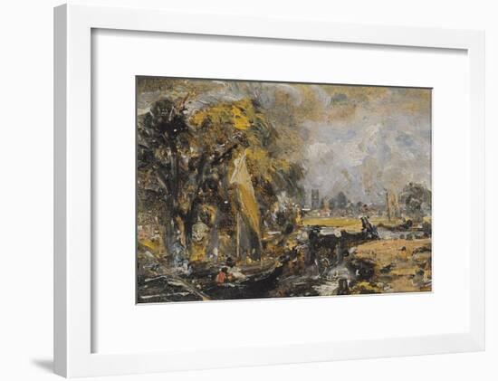 Dedham Lock, C.1819 (Oil on Paper Laid on Canvas)-John Constable-Framed Giclee Print