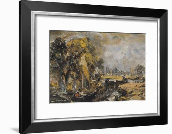 Dedham Lock, C.1819 (Oil on Paper Laid on Canvas)-John Constable-Framed Giclee Print