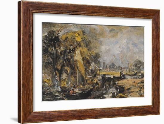 Dedham Lock, C.1819 (Oil on Paper Laid on Canvas)-John Constable-Framed Giclee Print