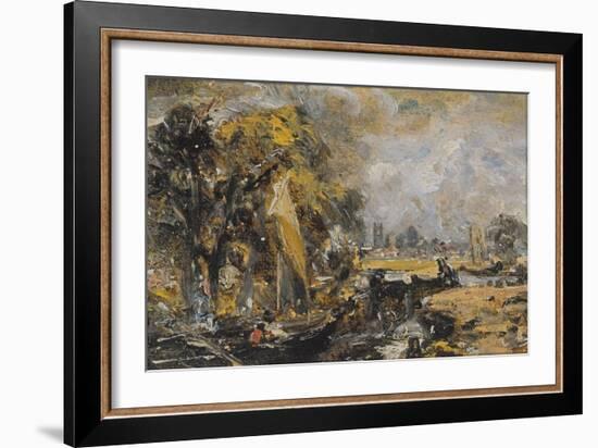 Dedham Lock, C.1819 (Oil on Paper Laid on Canvas)-John Constable-Framed Giclee Print