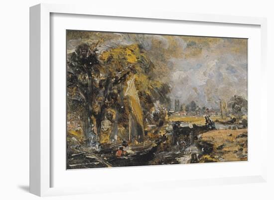 Dedham Lock, C.1819 (Oil on Paper Laid on Canvas)-John Constable-Framed Giclee Print