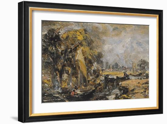 Dedham Lock, C.1819 (Oil on Paper Laid on Canvas)-John Constable-Framed Giclee Print