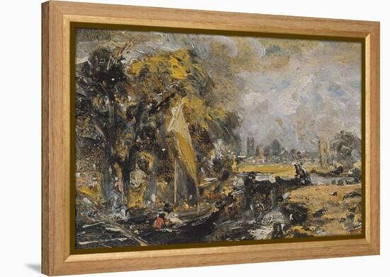 Dedham Lock, C.1819 (Oil on Paper Laid on Canvas)-John Constable-Framed Premier Image Canvas