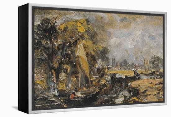 Dedham Lock, C.1819 (Oil on Paper Laid on Canvas)-John Constable-Framed Premier Image Canvas