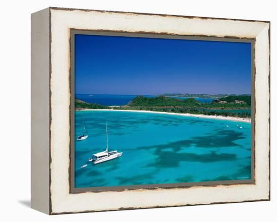 Deep Bay, Beach and Yachts, Blue Water, Antigua, Caribbean Islands-Steve Vidler-Framed Premier Image Canvas