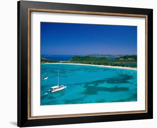 Deep Bay, Beach and Yachts, Blue Water, Antigua, Caribbean Islands-Steve Vidler-Framed Photographic Print