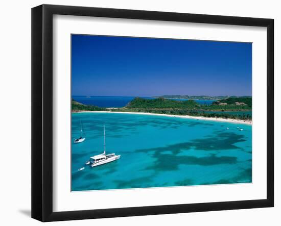 Deep Bay, Beach and Yachts, Blue Water, Antigua, Caribbean Islands-Steve Vidler-Framed Photographic Print