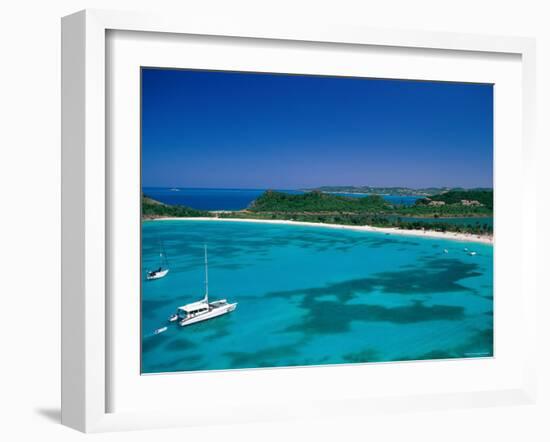 Deep Bay, Beach and Yachts, Blue Water, Antigua, Caribbean Islands-Steve Vidler-Framed Photographic Print