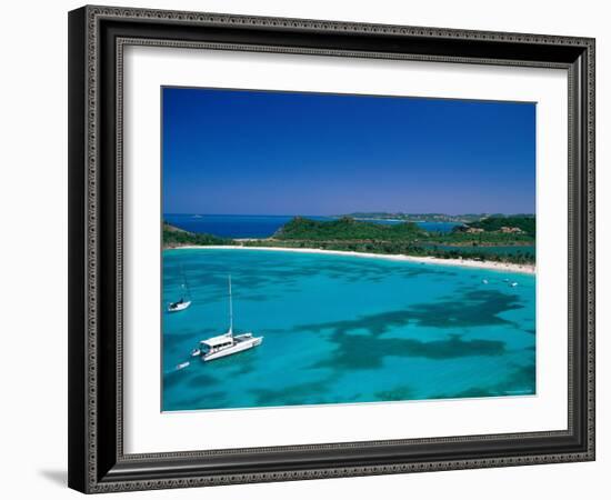 Deep Bay, Beach and Yachts, Blue Water, Antigua, Caribbean Islands-Steve Vidler-Framed Photographic Print