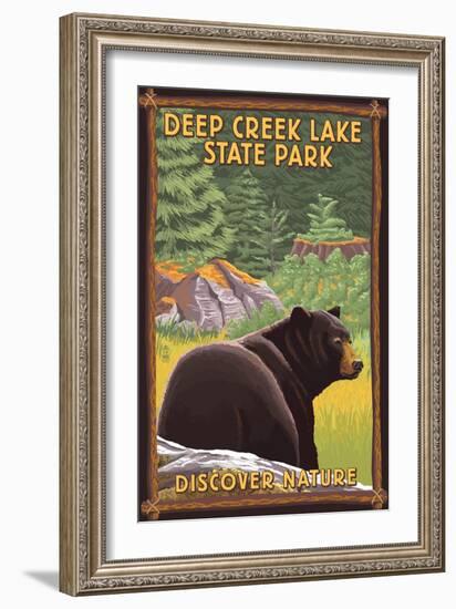 Deep Creek Lake State Park, Maryland - Bear in Forest-Lantern Press-Framed Art Print