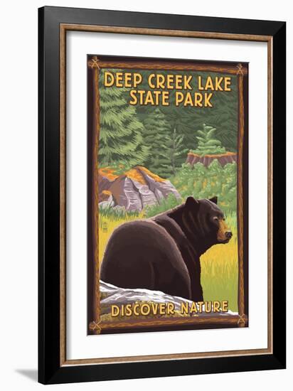 Deep Creek Lake State Park, Maryland - Bear in Forest-Lantern Press-Framed Art Print