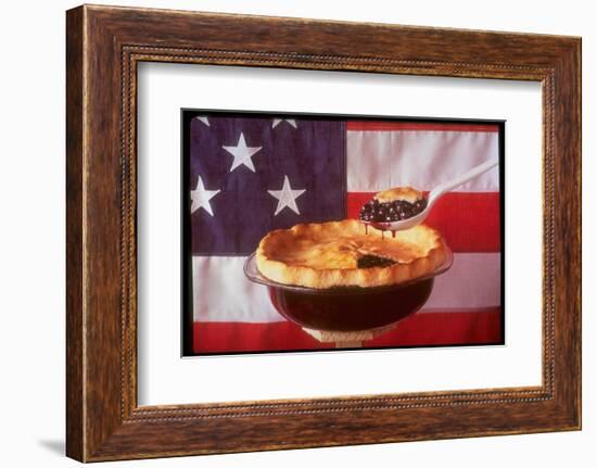 Deep Dish Blueberry Pie, with a scoop in front of the American Flag-Fred Lyon-Framed Photographic Print