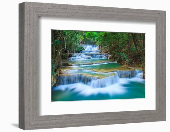 Deep Forest Waterfall in Kanchanaburi, Thailand-lkunl-Framed Photographic Print